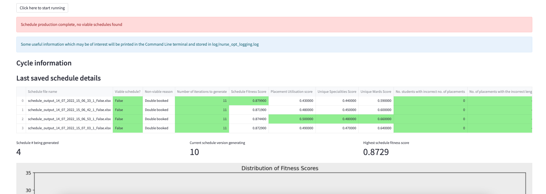 Tool User Interface after running